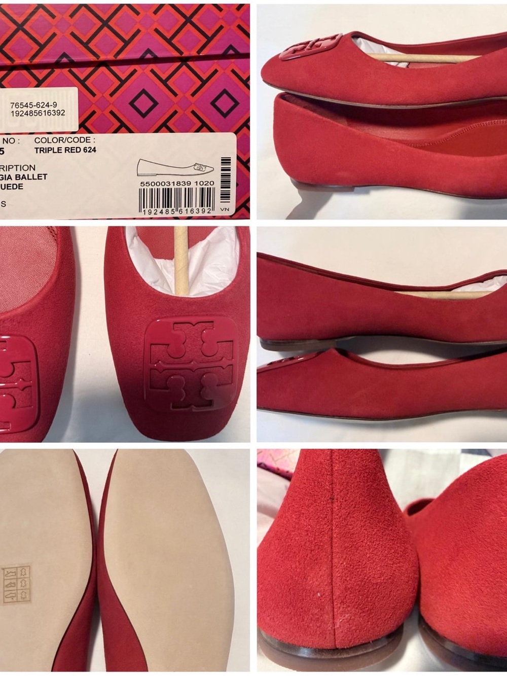 Tory Burch Triple Red Suede Logo Ballet Flat